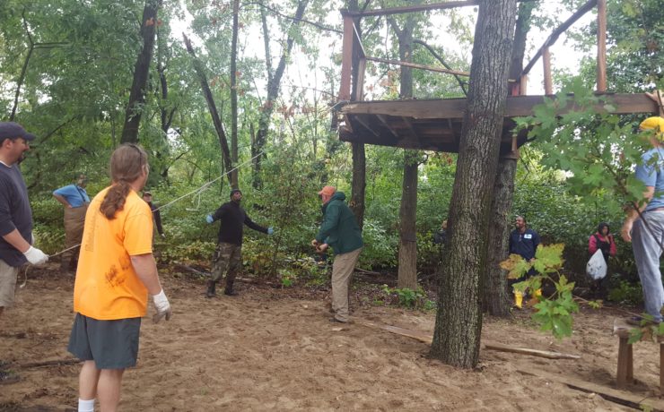 crew removing an illegal tree house scaled