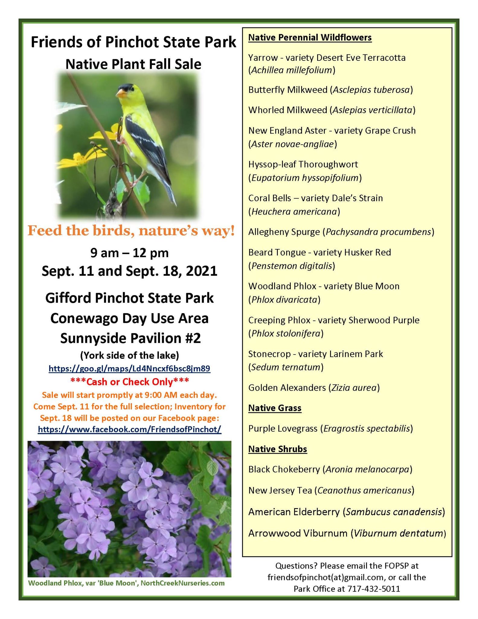 Friends of Pinchot State Park Native Plant Fall Sale