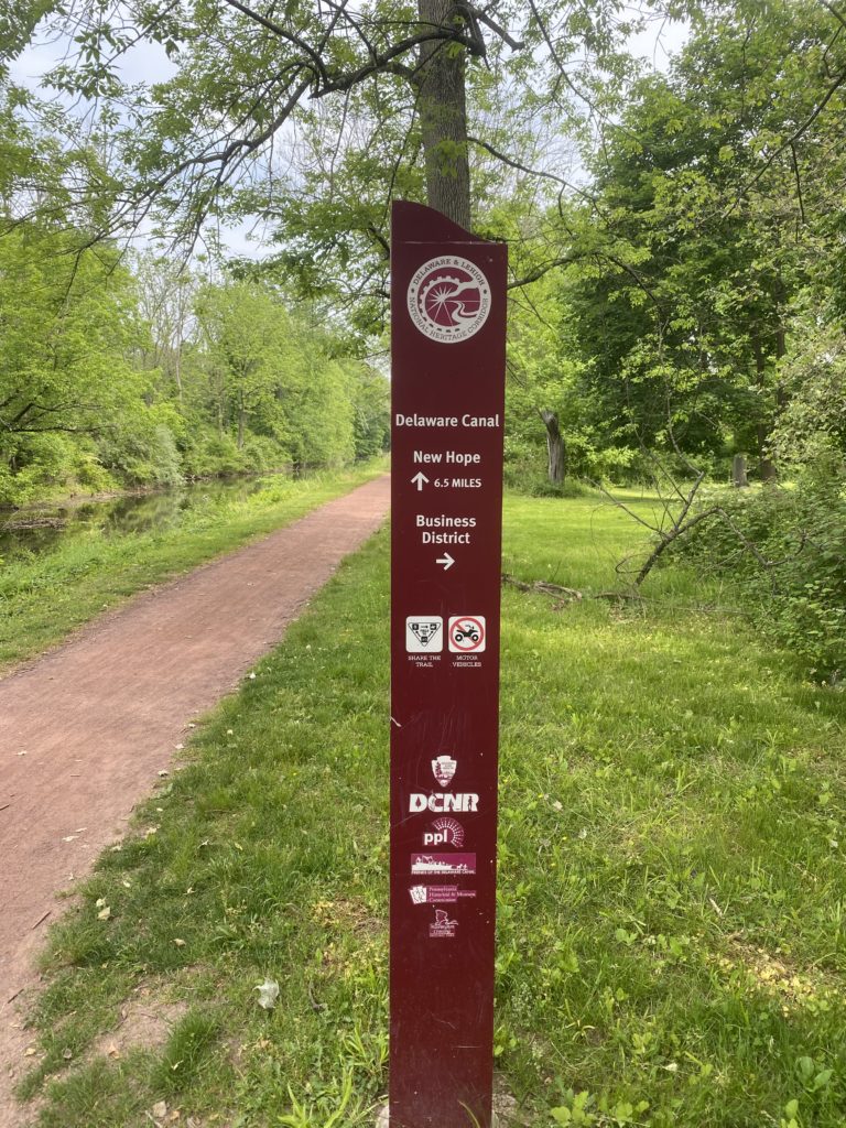 Trail signage on Delaware Canal Towpath