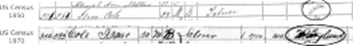 Images of census records for Isaac Cole from 1850 and 1870.