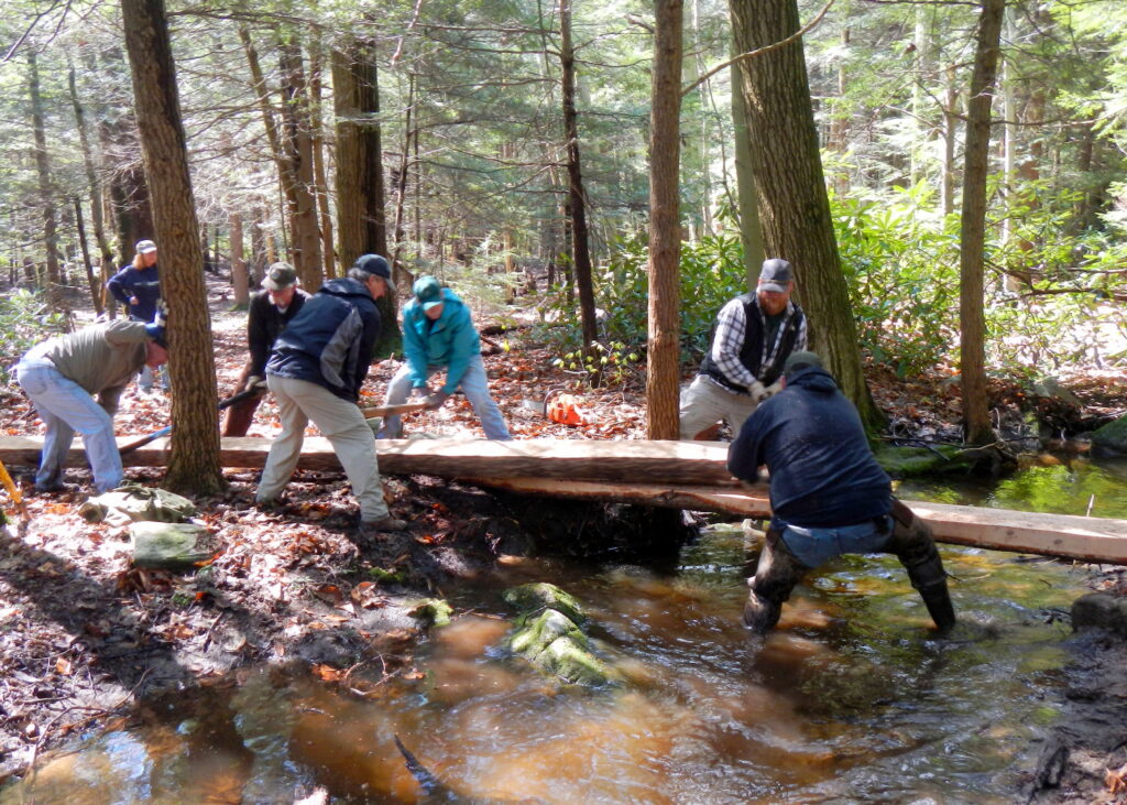 Laurel Ridge State Park volunteers help construct a trail bridge massatedvolunteerslaurelridgesp2